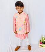 Pinkish Pink Embroidered Bandi with Kurta and Pajama
