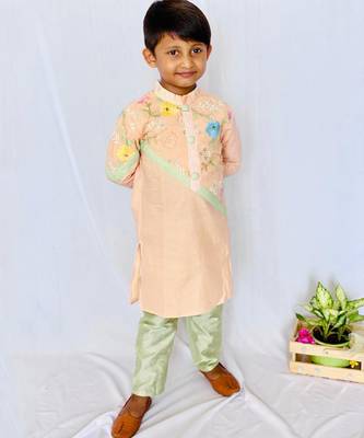 Orange Coloured Kurta with Green Chudidar 1