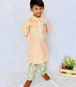 Orange Coloured Kurta with Green Chudidar