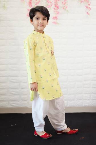 Yellow Green Chanderi Kurta with Patiala Salwar