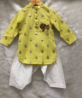 Yellow Green Chanderi Kurta with Patiala Salwar 1