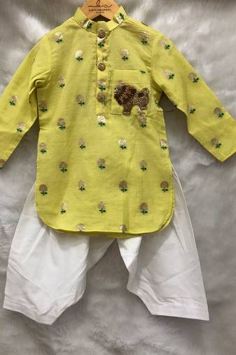 Yellow Green Chanderi Kurta with Patiala Salwar