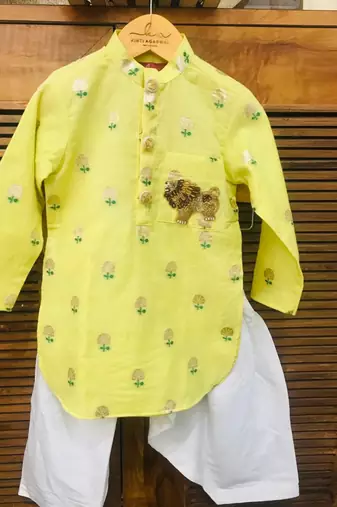 Yellow Green Chanderi Kurta with Patiala Salwar