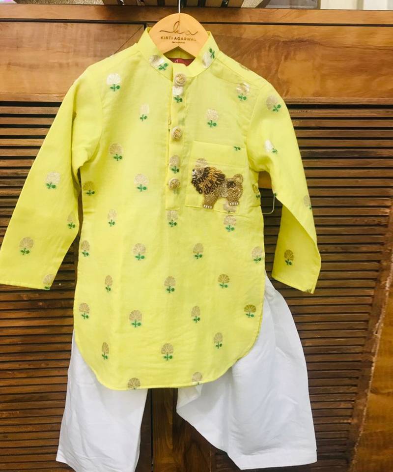 Yellow Green Chanderi Kurta with Patiala Salwar