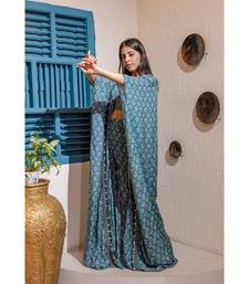 Printed Fusion Set With Cape In Blue