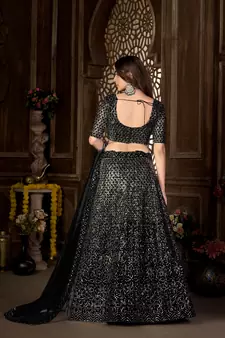 Black thread embroidery net  lehenga
