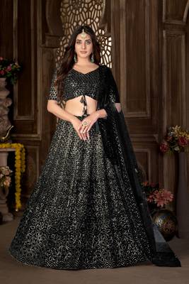 Black thread embroidery net  lehenga 1
