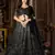 Black thread embroidery net semi stitched lehenga