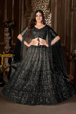 Black thread embroidery net  lehenga 3