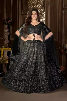 Black thread embroidery net  lehenga