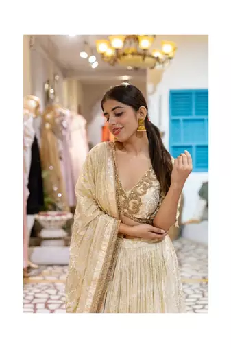 Forest Print Lehenga In Ivory