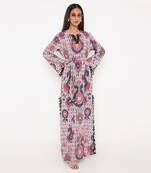 Red Ikat Tribe Print Art Crepe Long Beyza Kaftan