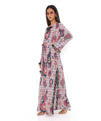 Red Ikat Tribe Print Art Crepe Long Beyza Kaftan 3