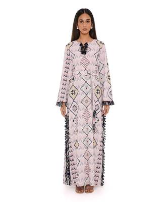 Blush Mosaic Diamond Print Art Crepe Long Beyza Kaftan 1