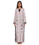 Blush Mosaic Diamond Print Art Crepe Long Beyza Kaftan