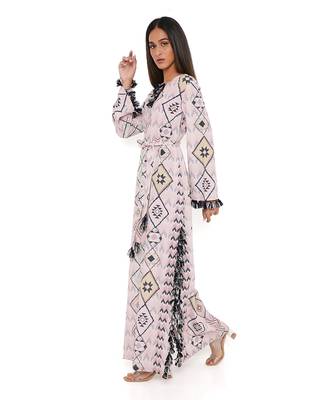 Blush Mosaic Diamond Print Art Crepe Long Beyza Kaftan 2