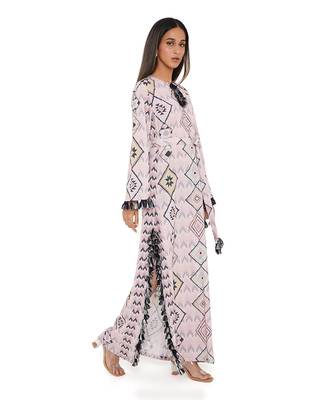 Blush Mosaic Diamond Print Art Crepe Long Beyza Kaftan 3
