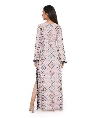 Blush Mosaic Diamond Print Art Crepe Long Beyza Kaftan 4