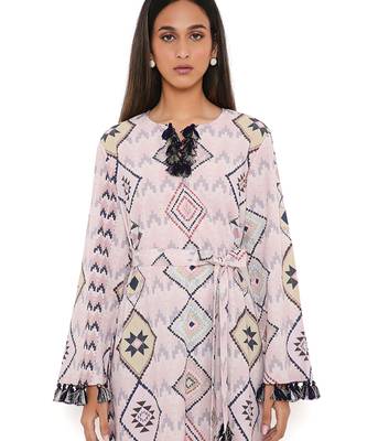 Blush Mosaic Diamond Print Art Crepe Long Beyza Kaftan 5