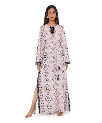Blush Mosaic Diamond Print Art Crepe Long Beyza Kaftan 6