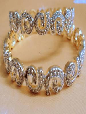 Runjhun Beautiful CZ/AD Studded Gold Plated Traditional White American Diamond Bangles Set of 2 for Women 2
