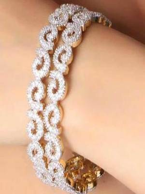 Runjhun Beautiful CZ/AD Studded Gold Plated Traditional White American Diamond Bangles Set of 2 for Women 3