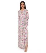 Pink Spring Floral Garden Print Art Crepe Long Beyza Kaftan