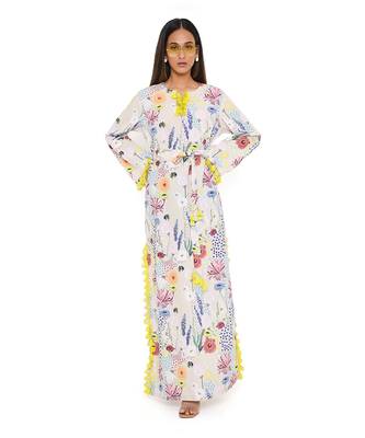 Stone Bee Garden Print Art Crepe Long Beyza Kaftan 1