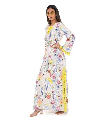 Stone Bee Garden Print Art Crepe Long Beyza Kaftan 2