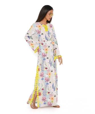 Stone Bee Garden Print Art Crepe Long Beyza Kaftan 3