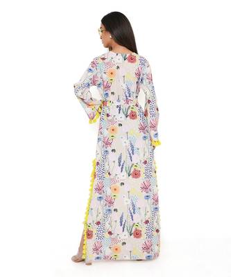 Stone Bee Garden Print Art Crepe Long Beyza Kaftan 4
