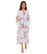 Grey Gulabi Print Art Crepe Kaftan With Tassels