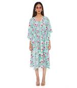 Aqua Spring Floral Garden Print Art Crepe Kaftan With Tassels