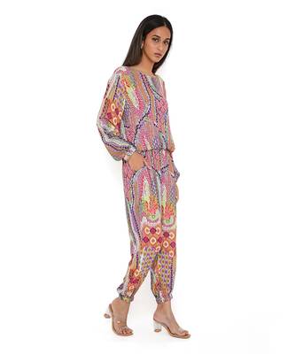 Multicolour African Print Cotton Wrinkle Top And Jogger Pants 3
