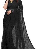 Navy Black Self Design Bollywood Net Saree