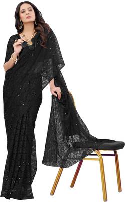 Navy Black Self Design Bollywood Net Saree 3