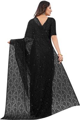 Navy Black Self Design Bollywood Net Saree 4