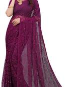 Purple  Self Design Bollywood Net Saree