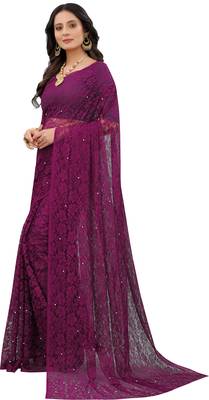 Purple  Self Design Bollywood Net Saree 2