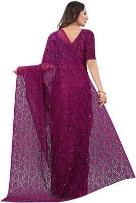Purple  Self Design Bollywood Net Saree 4