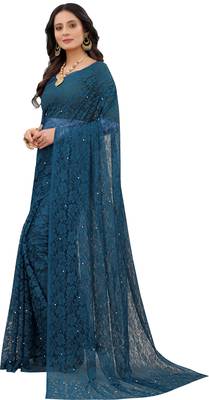 Rama Self Design Bollywood Net Saree 3
