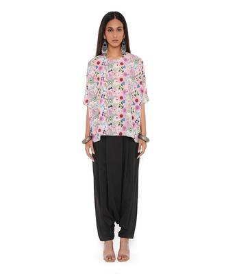 Pink Spring Floral Garden Print Art Crepe Short Maya Tunic 1