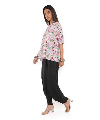 Pink Spring Floral Garden Print Art Crepe Short Maya Tunic 2
