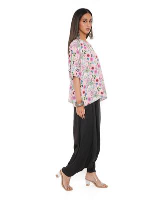 Pink Spring Floral Garden Print Art Crepe Short Maya Tunic 3