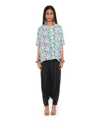 Aqua Spring Floral Garden Print Art Crepe Short Maya Tunic 1