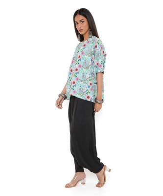 Aqua Spring Floral Garden Print Art Crepe Short Maya Tunic 2
