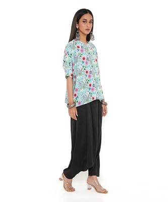 Aqua Spring Floral Garden Print Art Crepe Short Maya Tunic 3