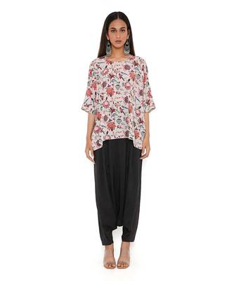 Khaki Chidiya Print Art Crepe Short Maya Tunic 1