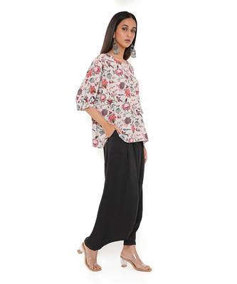 Khaki Chidiya Print Art Crepe Short Maya Tunic 3