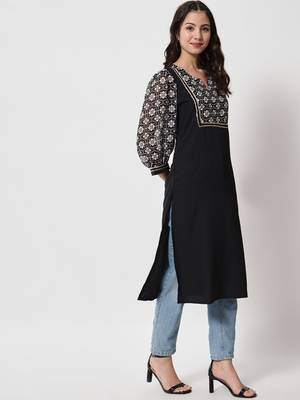 MATINE Women Black Designer Yoke Kurti 2